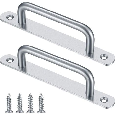 2 Pièces Poignée de Porte de Grange Coulissante, Traction de Poignée de Porte Coulissante avec Plaque Acier Inox pour Portes d (1/5)