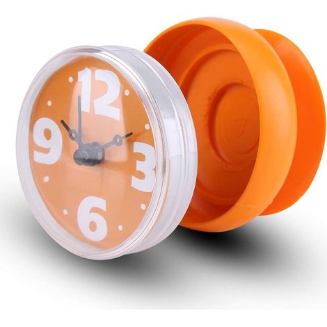 Horloge de Douche Étanche, Horloge Murale Ronde à Ventouse Décoration pour Miroir de Fenêtre Murale de Salle de Bain (Orange) (1/5)