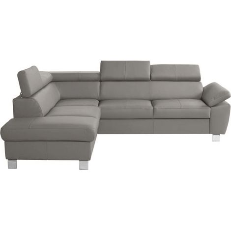 Canapé d'angle convertible en cuir italien de luxe 5 places LUTECIA avec coffre, gris clair, angle gauche (1/5)