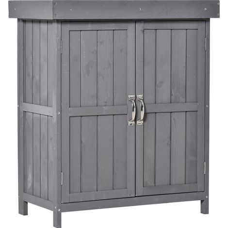 Gartenschrank aus grauem Tannenholz, Doppeltür, 2 Regalböden, 74 x 43 x 88 cm (1/5)