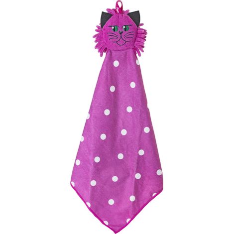 Serviette 2 en 1 en microfibre ultra absorbante avec tête de brosse en forme de chat et boucle de suspension Lavable en machine Rose (1/5)