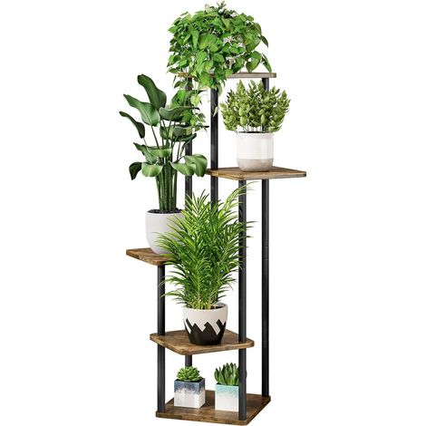 Support Plantes Intérieur À 5 Niveaux, Porte Plante Intérieur Pour Plusieurs Plantes, Étagère Plante En Métal Brun, Porte Plante Extérieur (Brun Rustique) (1/5)