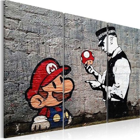 Tableau Imprimé "Super Mario Mushroom Cop - Banksy" 60 x 90 cm (1/2)