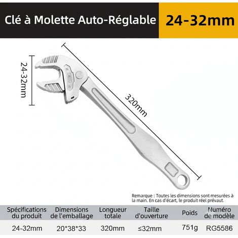 La clé universelle à réglage automatique et autobloquante NW 1776 en acier au chrome-molybdène est adaptée à l'entretien des écrous, des boulons et des canalisations. - (XXL) 24-32 mm