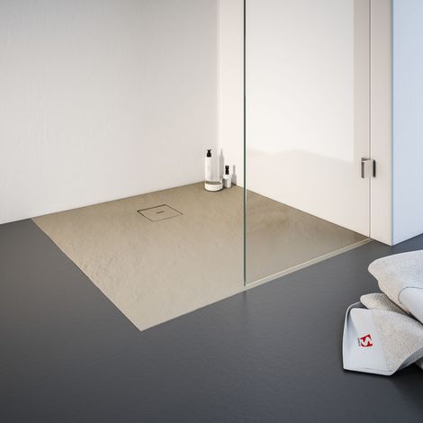 Receveur de douche 90 x 90 cm résine minérale de plain-pied, décor Sahara, Schulte
