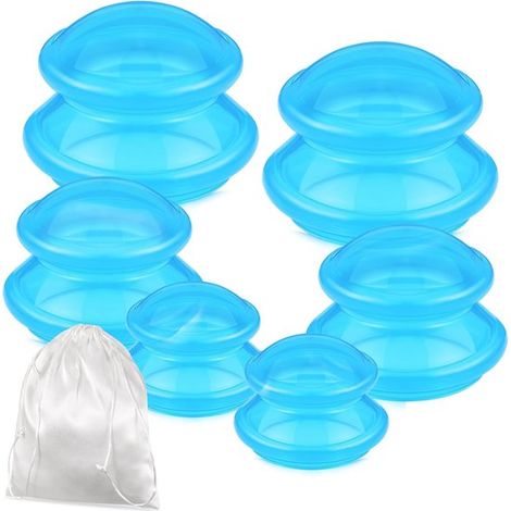 Juego de 6 ventosas de silicona para masaje, en 3 tamaños, para aliviar la celulitis y el dolor articular, color azul transparente. (1/5)