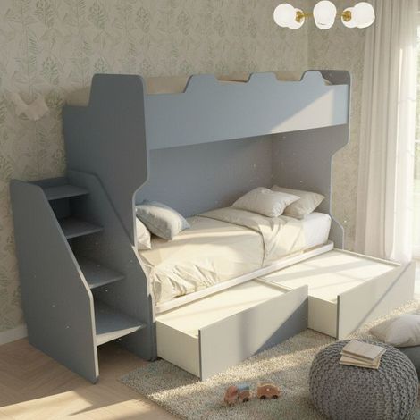 Letto a castello salvaspazio con terzo letto estraibile e scala laterale - Ideale per camerette - Avio