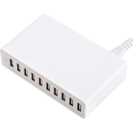 Chargeur Murale 10 Ports USB 60W Blanc - Charge Rapide pour Téléphone et Tablette - Prise EU (1/3)