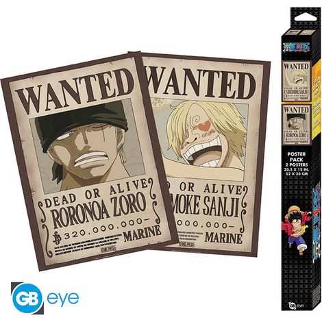 SET 2 CHIBI POSTERS WANTED ZORO & SANJI ONE PIECE 4 UDS