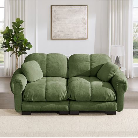 Modulares 2-Sitzer-Sofa aus Chenille, Grün, 190 x 86 x 90 cm, mit dicken Kissen HAVRYA (1/5)