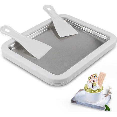 Ice roll plaque, machine à glace roulée, instant ice cream maker, plaque à glace roulée, machine à Yogourt Frit, en acier inoxydable pour yoghourt glacé, crème glacée, sorbet,Blanc (1/5)