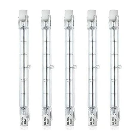 Lampadina alogena dimmerabile R7S 118mm 300W AC220-240V 5900lm J118 Proiettore alogeno lineare per paesaggio, sicurezza, lampione (confezione da 5, bianco caldo 2800K)