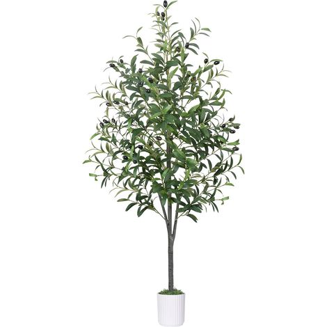 Olivier Artificiel 150 cm Plante Artificielle Interieur avec Pot Blanc Faux Olivier Arbre Artificiel Grande Fausse Plante Exterieur Décoration de Maison Salon Bureau Jardin Balcon (1/5)