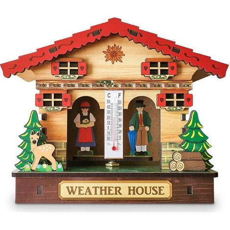 Wetterhaus – Barometer-Thermometer aus Holz – Traditionelle Inneneinrichtung – 1 Stück (1/5)