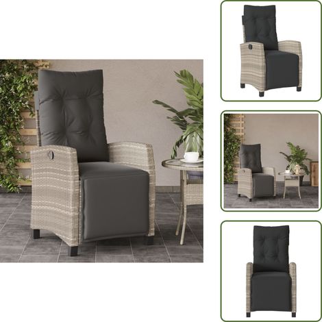 Chaise de jardin confortable - vidaXL Chaise inclinable de jardin avec repose-pied gris clair rotin - Chaise de jardin avec dossier réglable (1/5)