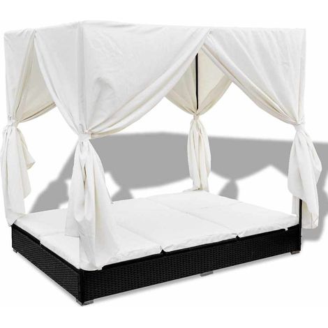 Chaise longue, Fauteuil Relax, pour Jardin Balcon Camping, avec rideaux Résine tressée Noir OIB9413E (1/5)