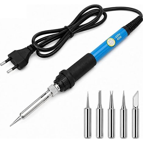 6 Piece Soldering Iron Kit 60 W Adjustable 392-896 °F, Tin Soldering Iron, Quick Heating Ceramic, Soldering Kit with 5 Replaceable 900 m Tips for Electronics, Circuit Board and DIY (1/5)