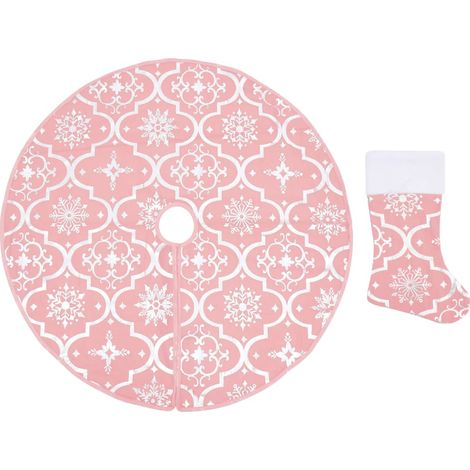 Jupe de sapin de Noël de luxe avec chaussette Rose 122 cm Tissu