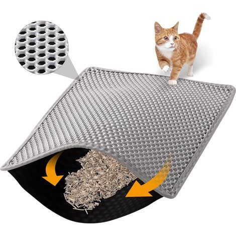Tapis de litière pour Chat, 61 x 38,1 cm, Double Couche, Tapis imperméable pour bac à litière (Gris) (1/5)