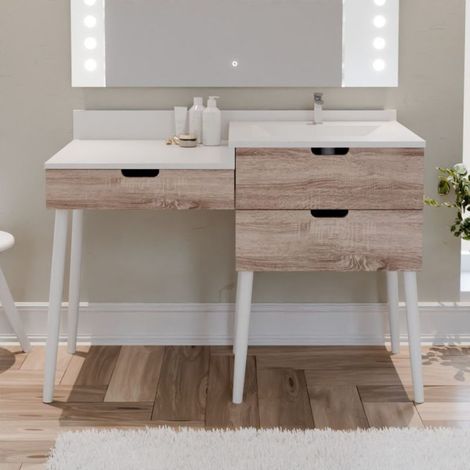 Meuble vasque avec coiffeuse 120 cm bois et blanc ALYA