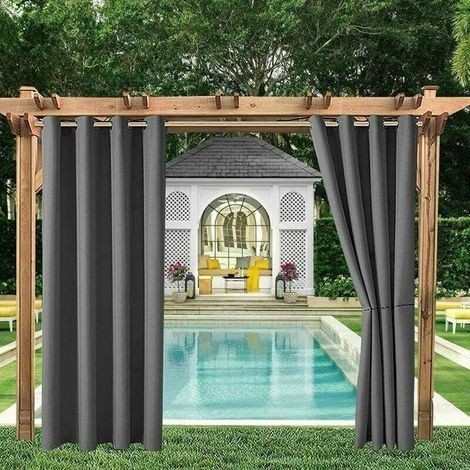Wasserdichter, verdunkelnder Outdoor-Vorhang 132 x 137 cm – Hochdichtes Polyestergewebe – Sonnen- und Regenschutz – 1-teilig mit Ösen – (1/4)