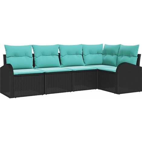 Garden Sofa Set 5 pcs Black and Turquoise Poly Rattan vidaXL (1/5)