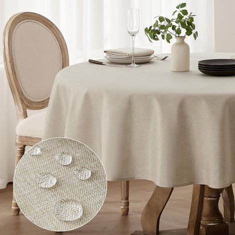 Tovaglia rotonda in lino, lavabile e impermeabile – 140 cm – ideale per giardino, esterni, Natale o matrimoni.
