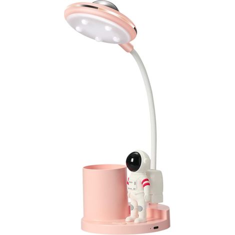 Lampe de Bureau LED, USB Lampe de Bureau pour Enfants, avec Porte-Stylo et Support pour Téléphone Portable Lampe de Table Pliable, Veilleuse Protection des Yeux rose