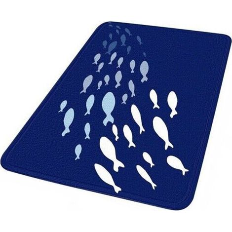 Trade Shop - Alfombra Antideslizante Tejido Muebles De Baño 40x60cm Azul Pez 69873 - (1/2)