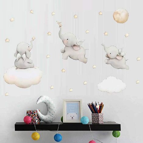 Autocollant murale éléphant mignon pour enfants en PVC adhésif déco murale chambre salon
