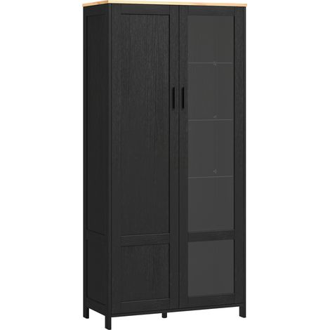 Küchenbuffet mit Glasfront, 9 Fächern und verstellbaren Einlegeböden, 76 x 36 x 160 cm, schwarz