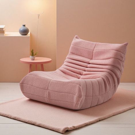 Lounge-Stuhl aus Fausse Laine Rosa - Lazy Chair mit Rückenlehne, umhüllender Komfort für Schlafzimmer und Wohnzimmer (1/5)