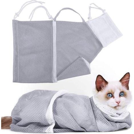 Sac de bain souple pour chats - Filet de bain pour chats - Douche et coupe des griffes pour chats - Anti-morsure - Sac de bain pour animaux (1/5)