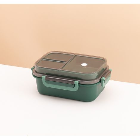 Boite Repas Compartiment, Lunch Box Intégrées à 2 Couches, Bento Lunch Box Anti-fuite avec Couverts pour le Travail, L'école, Pique-nique，vert，1250ml (1/5)