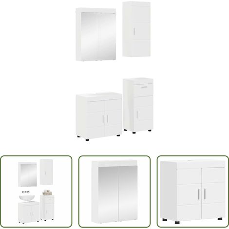 vidaXL Bois d'ingénierie - Ensemble de mobilier de salle de bain avec tiroir TULUM Blanc (1/5)