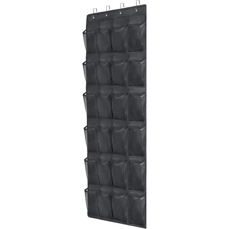 Étagère à chaussures suspendue - 56 x 150 cm - Noir - Étagère à chaussures pliable en fibre de polyester - 24 compartiments (1/5)