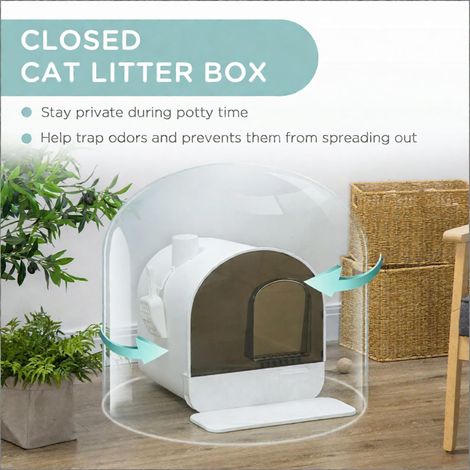 Bac à litière pour chat avec couvercle, plateau amovible, cuillère, filtre, blanc (1/5)
