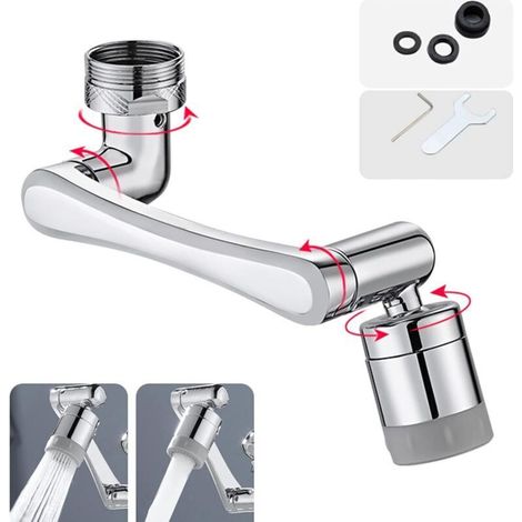 Rubinetto girevole multifunzionale a 1440° con filtro integrato e aeratore a 1080° – Argento, 2 modalità di flusso