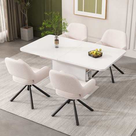 Conjunto de comedor de tablero de particulas y Sherpa blanco, 4 plazas, extensible con almacenaje (1/5)