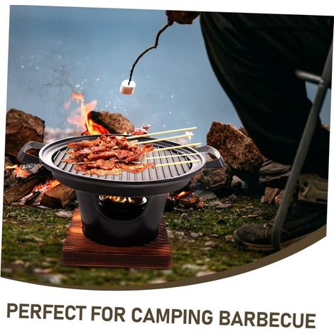 Barbecue portable sans fumée avec plaque de cuisson antiadhésive et planche à rôtir en bois naturel (1/5)