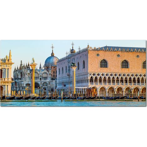 Lupia - Quadro moderno su Tela Canvas DEEP 65X143 cm, con paesaggi e localismi italiani, per casa, soggiorno, capezzale camera da letto, hotel, ufficio, VENEZIA - PIAZZA SAN MARCO GIORNO (1/4)
