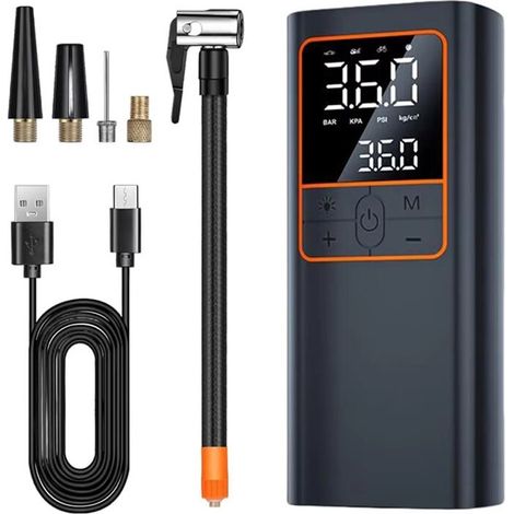 Compresseur D'Air Portable pour Gonfleur de Pneus, Pompe à Air Sans Fil avec Double éCran LCD PréCis et LumièRe LED pour Voiture/Moto (1/2)