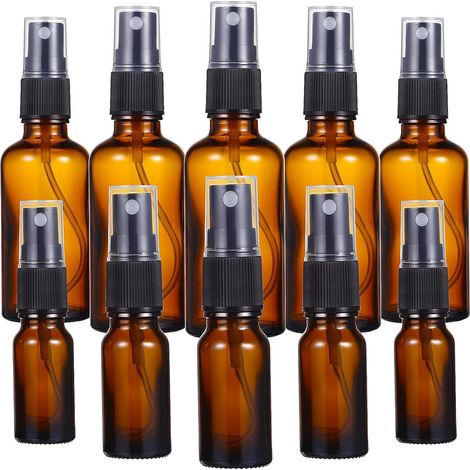 Wiederbefüllbare Glas Sprühflaschen 10 Stück 10ml und 50ml Braun mit Schutzkappe für Ätherische Öle und Parfüm für Unterwegs in Handtasche (1/5)