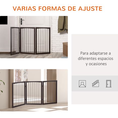 Barrière de sécurité pliable à 3 panneaux 160 x 76 cm. grille de protection pour petits chiens. portes. escaliers. couloirs. marron foncé (1/5)