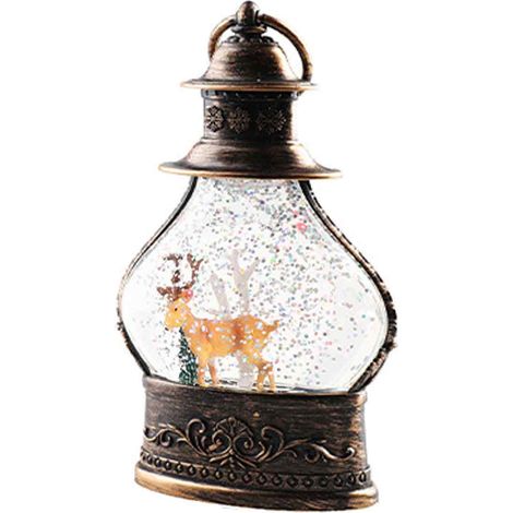 Lanterne boule à neige de Noël, boule à neige cylindrique à paillettes, boule à neige bronze, lanterne décorée avec sapin de Noël et bonhomme de neige (1/5)