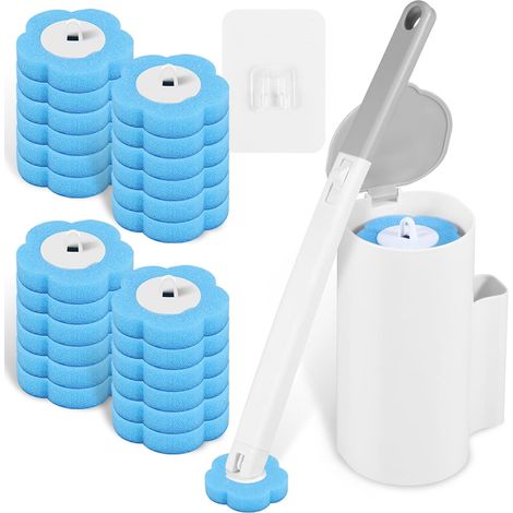 Einweg-Toilettenbürste mit 24 Schwämmen, Toilettenstab mit Halterung, Toilettenbürste, Badreiniger, Waschbecken, Badewanne (1/5)