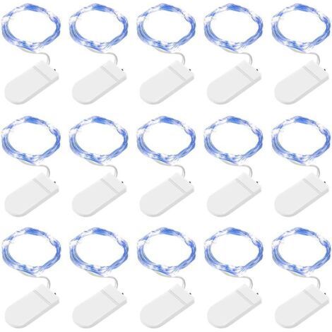 15er Pack blaue LED-Lichterketten, 2 m lange batteriebetriebene Kupferdraht-Feenlichter mit 20 LEDs für Weihnachten, Geburtstage, Hochzeiten und Halloween (1/4)