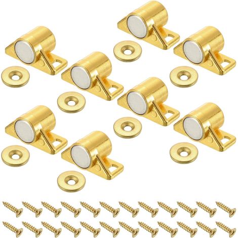 Lot de 8 loquets de porte de placard, verrous magnétiques en métal avec vis, pour portes de placard, cuisine, penderie, etc., couleur or. (1/5)