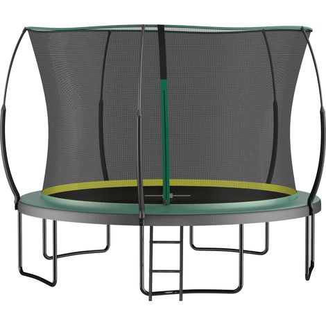 Trampolino da giardino senza molle senza cuciture 366 cm con rete di sicurezza verde (1/5)
