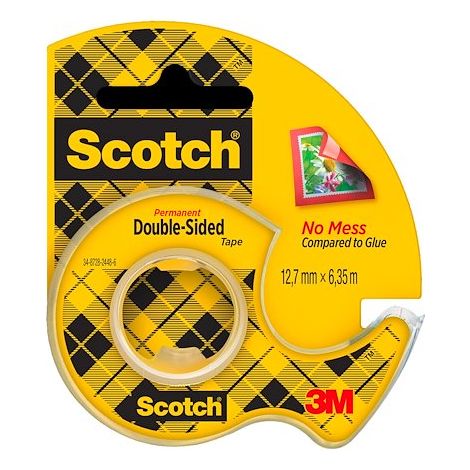 Scotch Le ruban Scotchdouble face-1 Rouleau 12,7mm x 6,3m sur dévidoir manuel-Ruban double face transparent, pour l'emballage des cadeaux de Noël et des fournitures de vacances, application sans tache (1/5)
